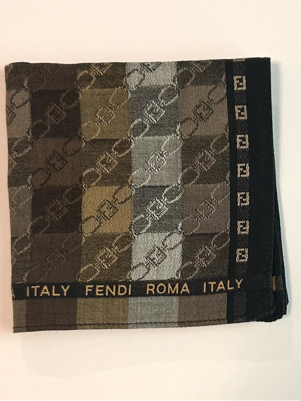 Fendi Roma Men's Silk Blend Pocket Square - Brown/Gray Check